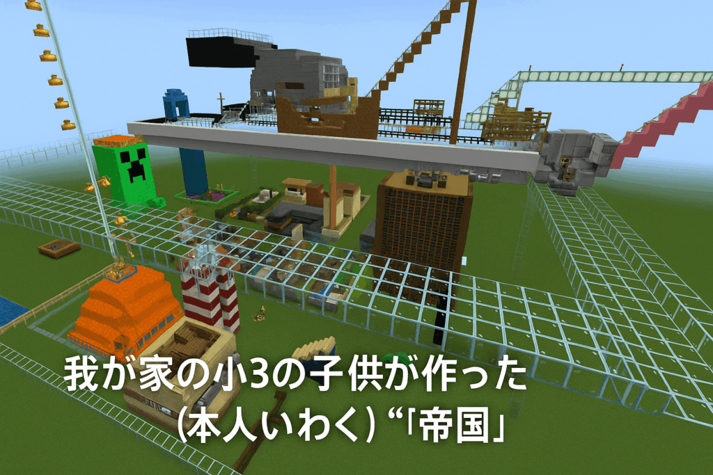 マインクラフトで我が家の小3の子供が作った遊園地風建築(本人いわく帝国)